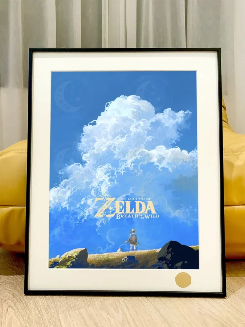 Limited Edition Link decorative painting showcasing heroic Link from Breath of the Wild under a majestic celestial sky. Premium Zelda art print.