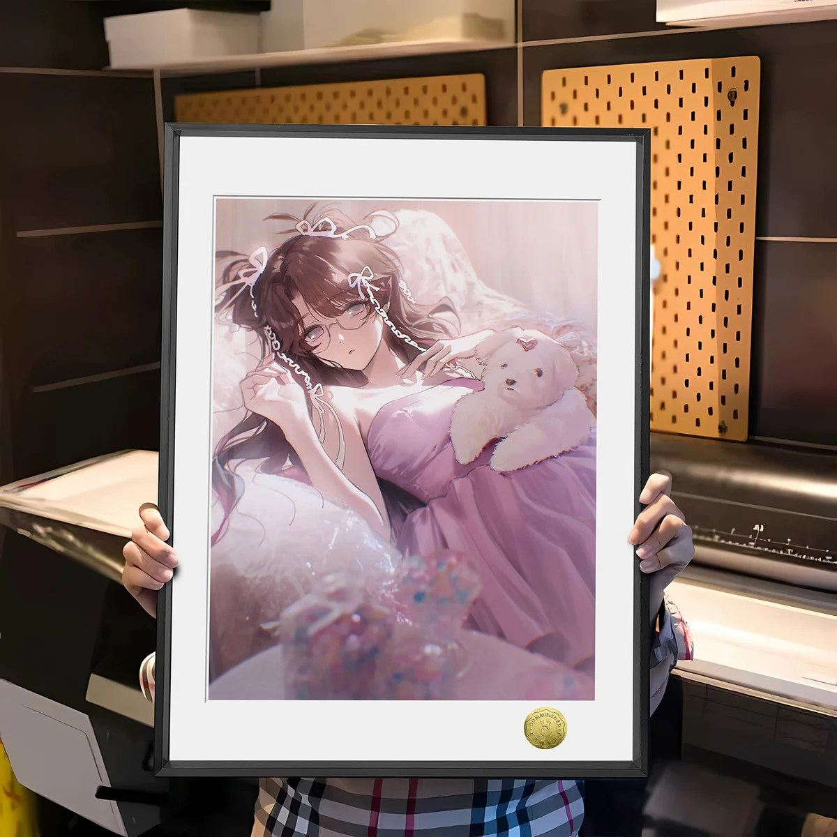 "Exquisite Wuthering Waves art print of serene Changli. Hand-numbered, limited edition fan art painting featuring dreamy pink cherry blossoms."