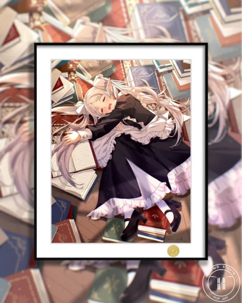 "Premium limited edition Frieren art print: an elegant, serene decorative painting of Sleeping Frieren from Beyond Journey's End by H-TWO Studio."