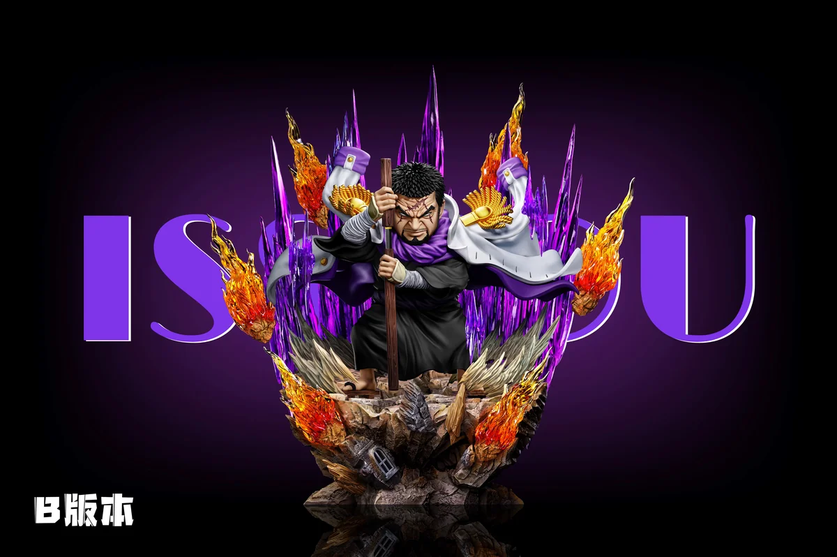 "Premium A+ Studio One Piece Fujitora Issho GK statue. Close-up views reveal dynamic pose, intricate details, and majestic gravity power."