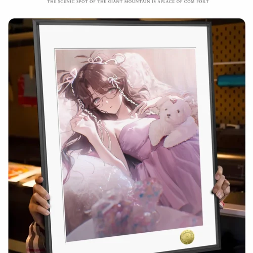 "Gallery of the limited edition Wuthering Waves Changli art print. Highlights serene character, pink cherry blossoms, and hand-numbered details."