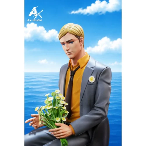 "Limited edition Erwin Smith Attack on Titan resin statue by AAxAX Studio, showcasing Commander Erwin's commanding pose and iconic chair."