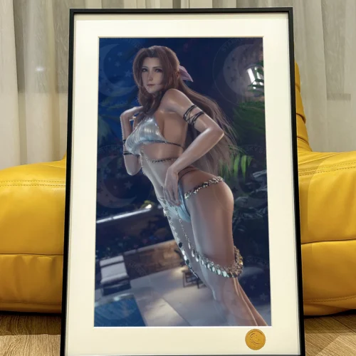 "Exclusive FF7 Aerith in the Pool premium framed art print by Xingkong Studio, featuring ethereal anime art and hand-numbered detail."