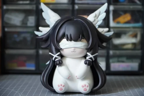 "Detail shot of the charming Yawning Kitten Sandrone & Columbina Genshin Impact statue, highlighting intricate chibi design and sleepy poses."