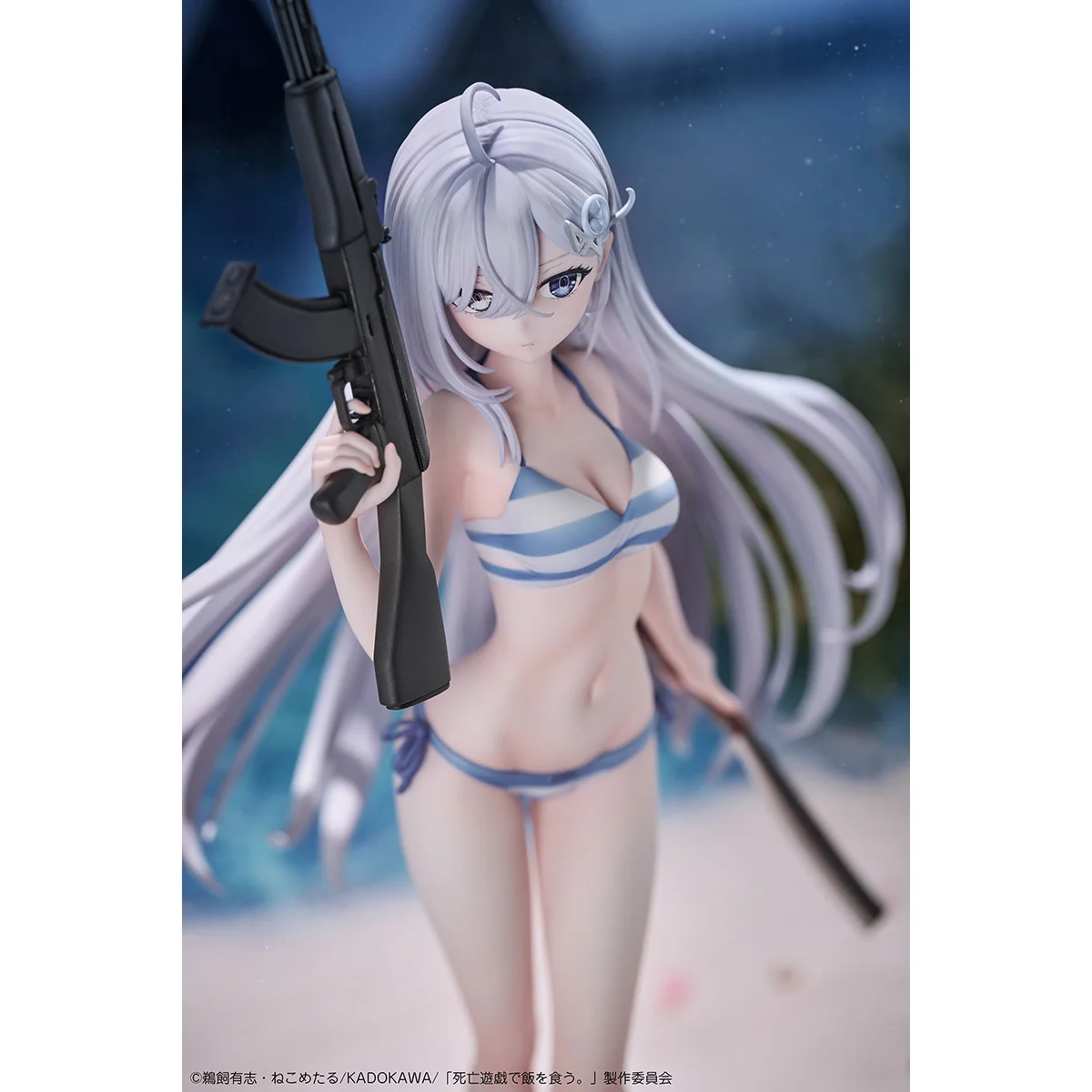 "Yƫrei 1/7 PVC figure. Dynamic spectral pose, intricate ethereal details from multiple angles, revealing menacing ghostly effects, dark fantasy."