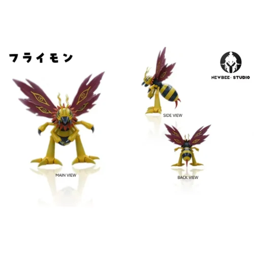 "Limited Edition Waspmon Digimon GK Statue by Newbee Studio, captured in a dynamic pose with intricate insectoid details, a premium collectible figure."