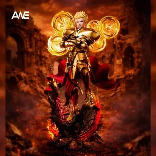 "Iconic Limited Edition Gilgamesh Fate Resin Statue, premium, depicting the majestic golden king radiating divine power in a dynamic pose."