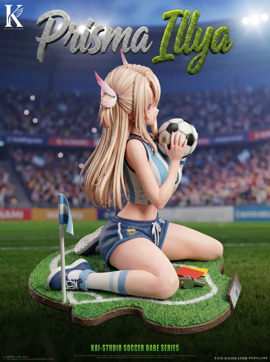 "Playful 1/6 Illya Soccer Figure showcasing her uniform and meticulously detailed stadium base with themed props, revealing all sculptural details."