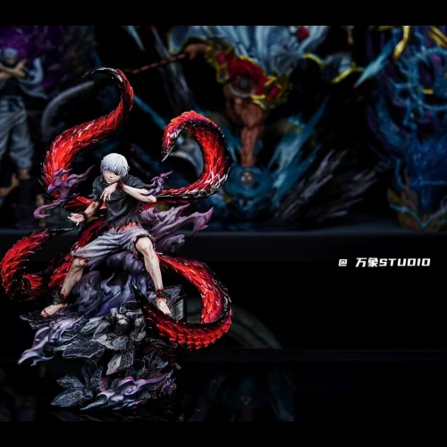 "Dynamic 1/6 scale Limited Edition Tokyo Ghoul Kaneki Ken statue by Wanxiang Studio. This masterpiece showcases Kaneki's aggressive white-haired ghoul."