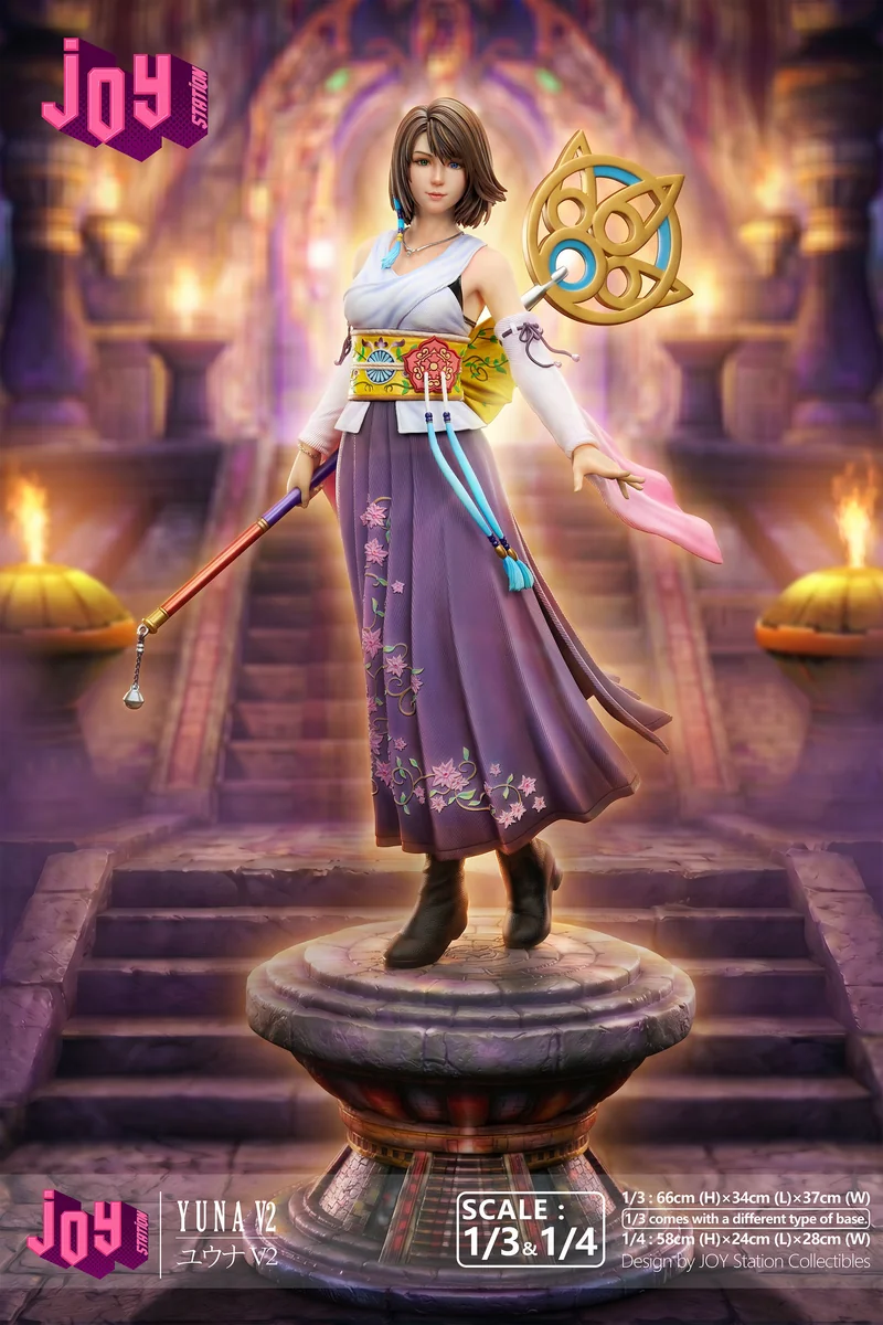 "Premium 1/3 scale Final Fantasy X Yuna 2.0 resin statue, capturing her dynamic summoner pose amidst ethereal water and spiritual effects."