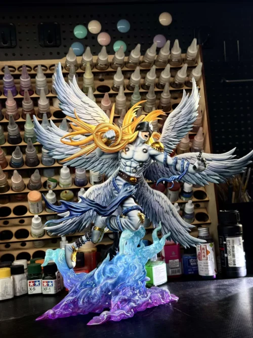 "Limited Edition Angemon Digimon Adventure statue by Soar Studio, showcasing a majestic celestial warrior in dynamic flight, radiating divine power."