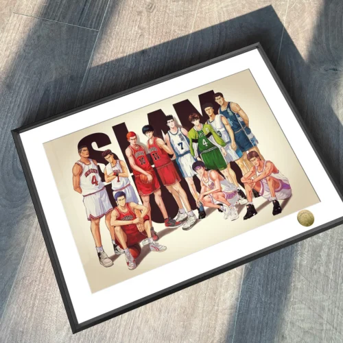 "Limited edition Slam Dunk Golden Generation Players art print by Huang Gua Studio. Features dynamic Shohoku artwork, iconic poses, and vibrant fan de