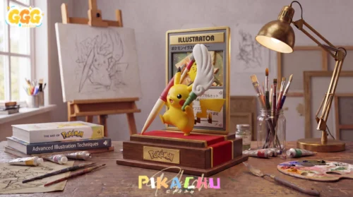 "Limited Edition Artist Pikachu GGG Studio figure gallery showcasing charming details like the brush, palette, and art base."