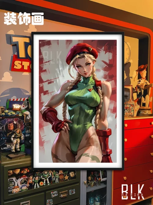 "Baroque graffiti art decorative painting featuring Street Fighter's Cammy in a unique, vibrant style, merging classic elegance with urban edge."