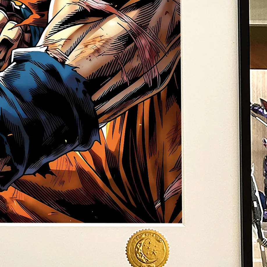 "Close-up of the vibrant Limited Edition Super Saiyan Goku art print, detailing dynamic pose and cosmic galaxy. A premium Dragon Ball collectible."