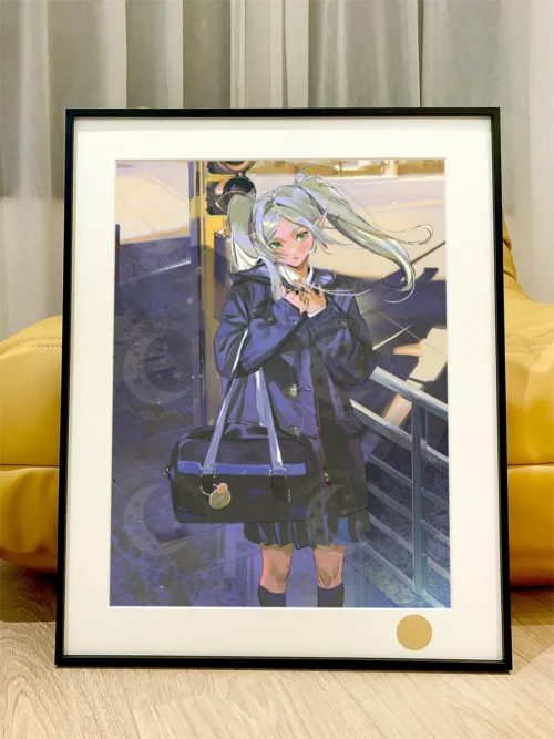 "Limited edition Frieren art print by Xingkong Studio, featuring Frieren against a vibrant, cosmic starry sky. A collector-grade decorative painting."