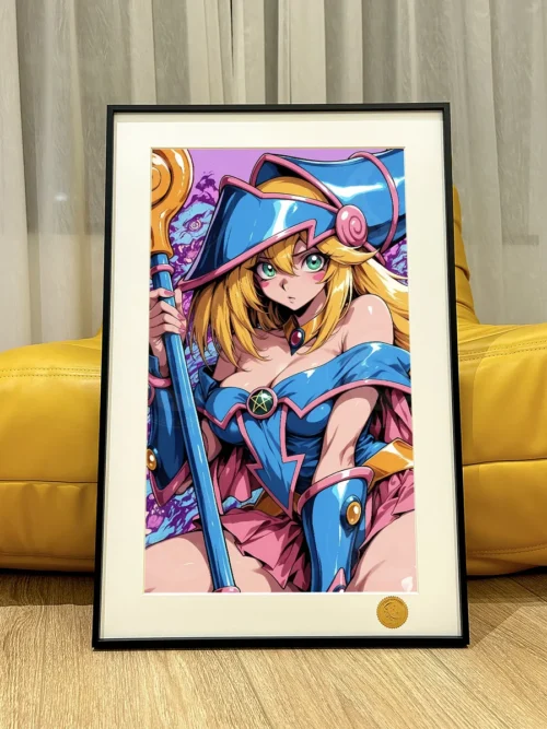 Limited Edition Premium Yu-Gi-Oh! Dark Magician Girl art print, showcasing her iconic pose against a vibrant pink.