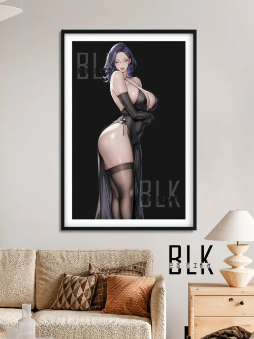 "Kim Gimyung Lookism decorative painting. High-definition fan art with vibrant Baroque style. Multiple angles reveal artistic frame details."