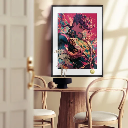 "Limited edition Josuke Higashikata fan art painting for JoJo's Bizarre Adventure. Dynamic, vibrant style with premium print quality details."