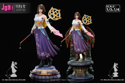 "Stunning Final Fantasy X Yuna 2.0 limited edition resin statue. Dynamic summoner pose amidst ethereal water and spiritual effects."