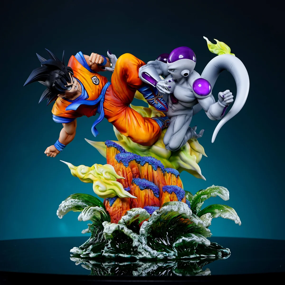 "Premium 1/6 scale Goku vs Frieza Dragon Ball Z resin statue from TX-STUDIO, dynamically depicting their iconic, explosive battle with vibrant energy."
