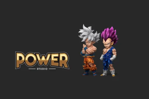 "Ultra Ego Vegeta Dragon Ball Super statue by Power Studio. Dynamic pose, intense purple aura, and intricate sculpting details from multiple angles."