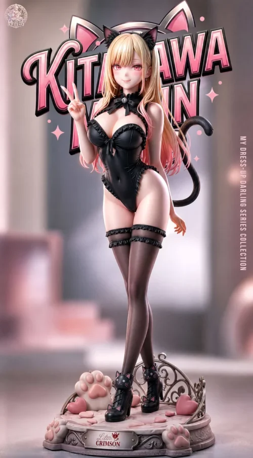"Ultra-Limited Edition 1/6 Marin Kitagawa figure from My Dress-Up Darling, playfully posing with charming cat ears and fluffy feline details, bathed."