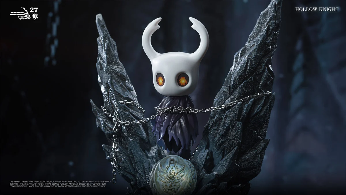 "Hollow Knight Sealed Vessel collectible figure from 27yu Studio, showcasing the iconic character's dark fantasy design with captivating LED light."