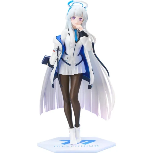 "Presenting the exquisite GSC Blue Archive Noa Ushio figure, elegantly posed amidst a detailed, scholarly library setting."
