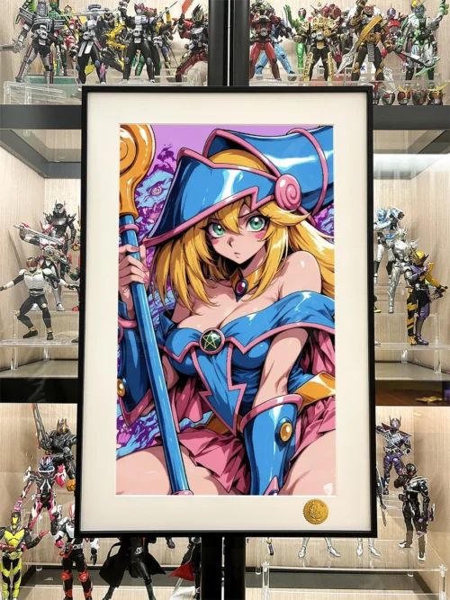 Premium Limited Edition Yu-Gi-Oh! Dark Magician Girl Art Print. Vibrant pink starry sky, dynamic details, and multi-angles.