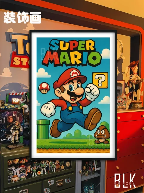 "Main image of a unique Retro Super Mario Baroque painting. Classic Mario characters are re-envisioned with ornate elegance, blending retro charm and