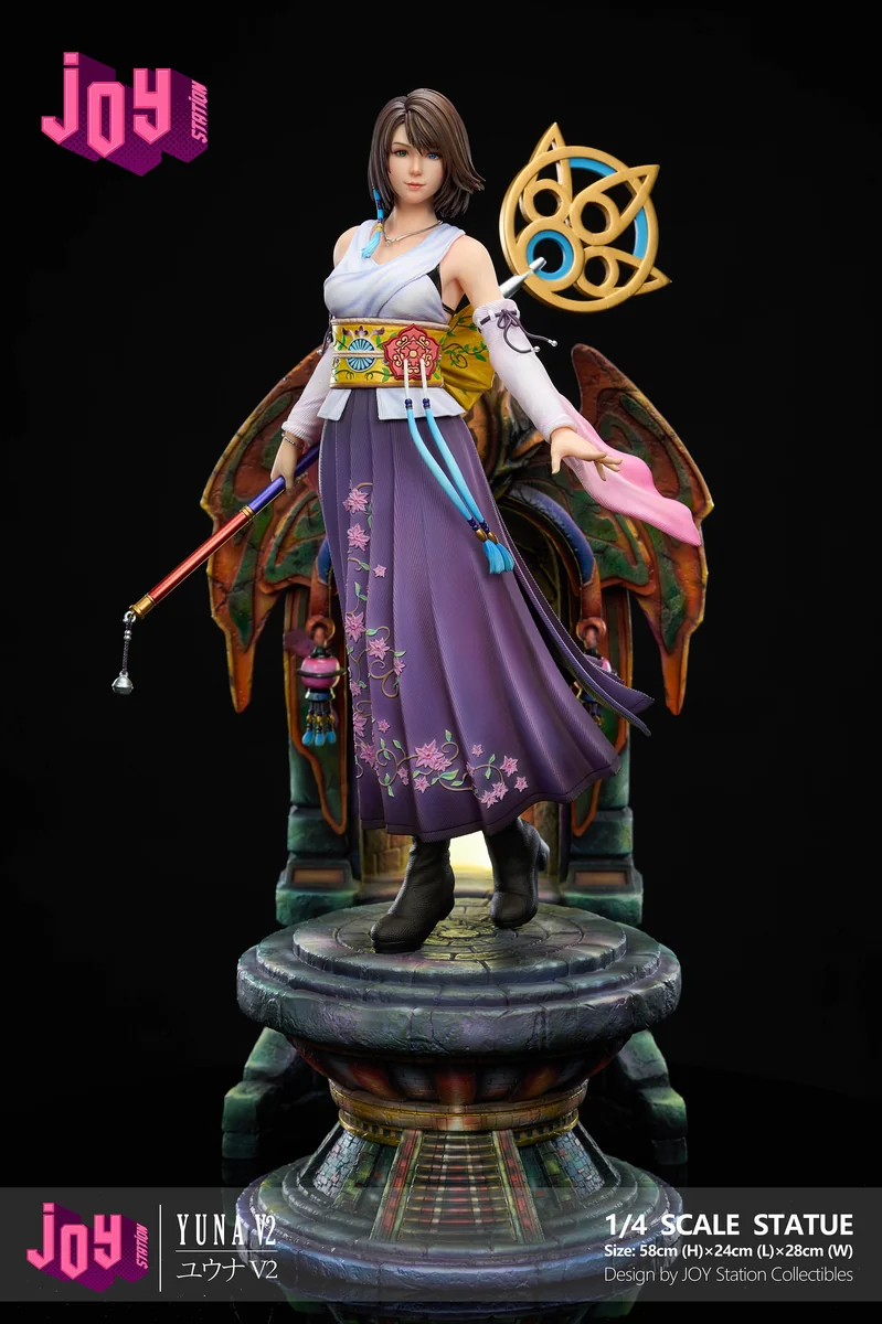 "Stunning 1:4 & 1:3 Final Fantasy X Yuna 2.0 resin statue by Joy Station Studio. Dynamic summoner pose, ethereal water, and intricate details."