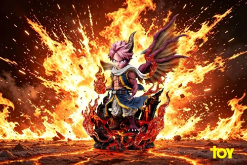 "Limited Edition TOY Studio Fairy Tail Natsu figure in a dynamic fiery action pose, showcasing vibrant magical effects and WCF scale detail."