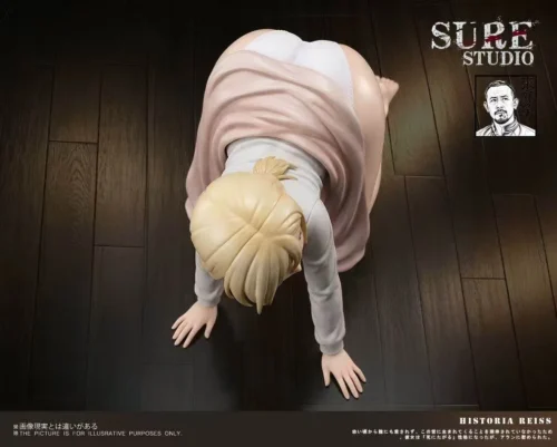 { "alt_text": "Limited 1/4 Historia Reiss Attack on Titan statue. Sensual prone pose, intricate sculpt, semi-transparent dress, plush base."