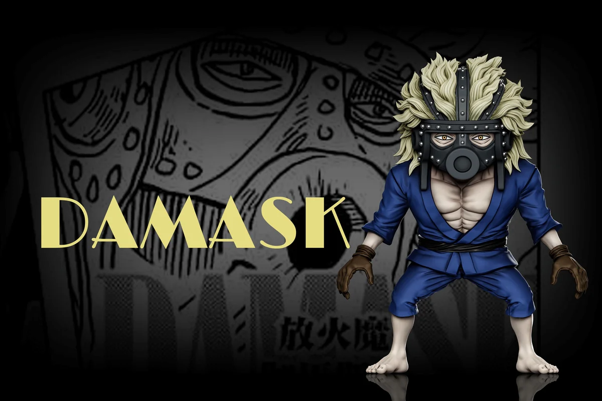Premium A Plus Studios One Piece Damask GK figure in a dynamic combat pose, showcasing intricate details and an arena display.