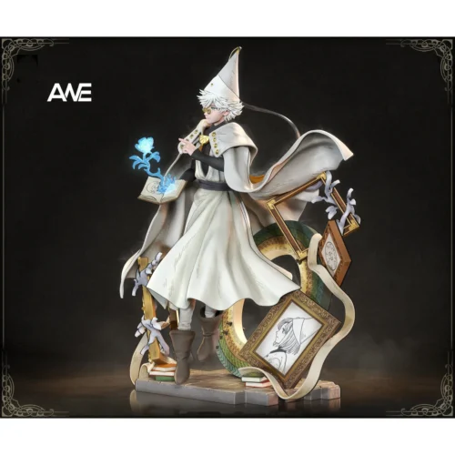 "Chiffley Resin Statue: Exclusive, enchanting. Detailed angle reveals the whimsical magic apprentice, mystical workshop, sculpted features."