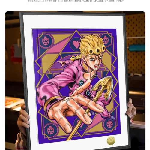"Giorno Giovanna 'Gang-Star' painting gallery. Exclusive JoJo's Bizarre Adventure Golden Wind art by Huang Gua Studio, showcasing vibrant detail."