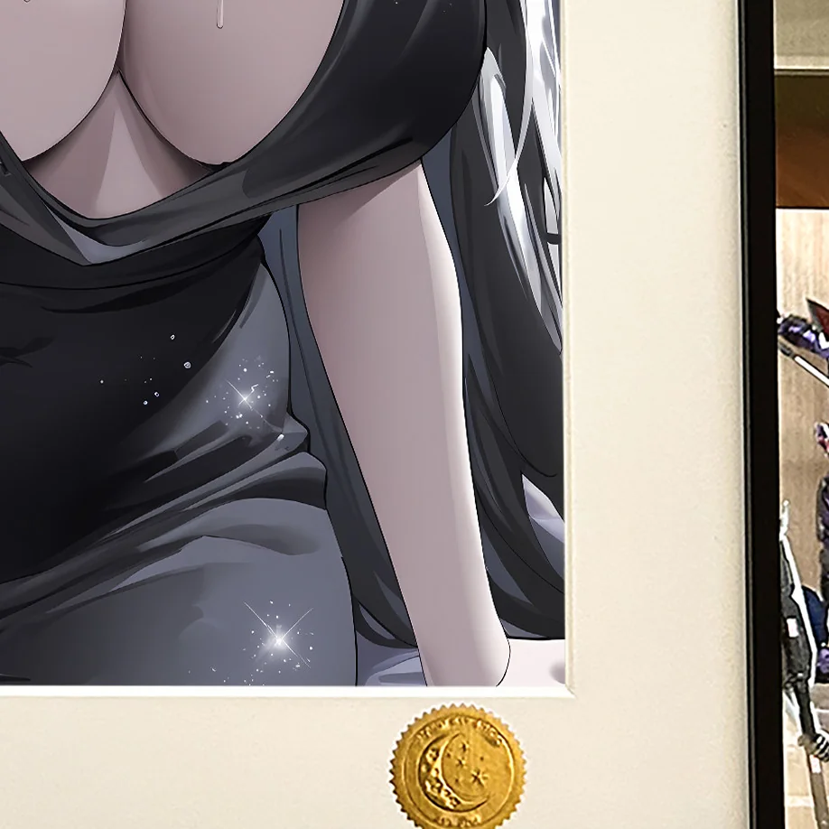 "Close-up of the limited edition Black Dress Rio painting. Museum-grade Blue Archive art print by Xingkong Studio, highlighting fine details."