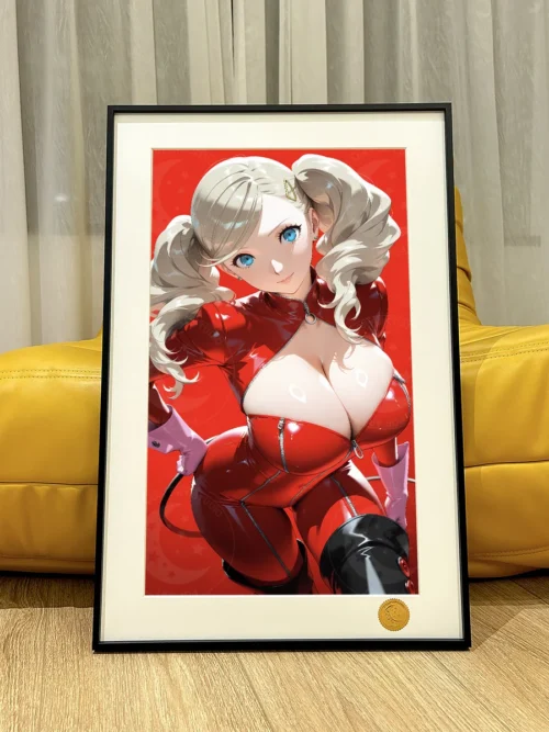 Stunning Red Dress Ann Takamaki limited edition Persona 5 decorative painting featuring a vibrant cosmic starry backdrop.