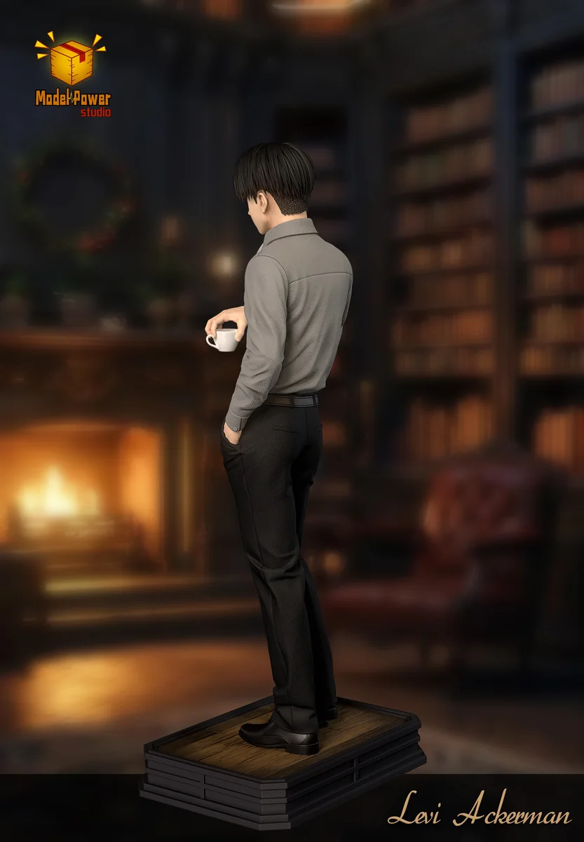 "Detailed views of the limited edition Levi Ackerman premium resin figure, highlighting its powerful pose, intricate sculpting, and the removable suit."