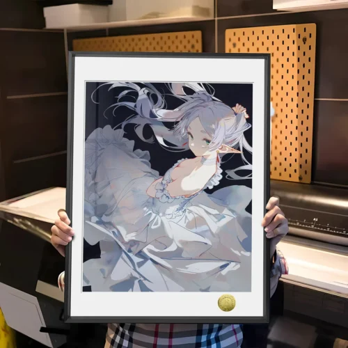"Exquisite Limited Edition Frieren decorative painting from Beyond Journey's End, portraying the noble maiden in an elegant, ethereal anime fantasy."