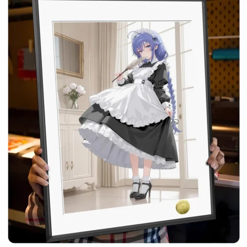 "Charming Roxy Migurdia in a vibrant maid outfit, an exclusive A3/4K Mushoku Tensei decorative painting, perfect anime fan art for home decor."
