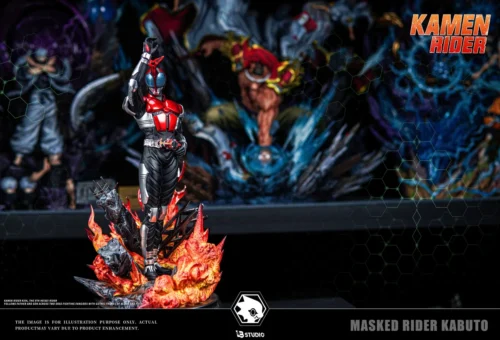 "Kamen Rider Kabuto Rider Form LB-Studio resin statue: details of iconic heaven-pointing pose, red/black armor, luminous blue eyes, exquisite."