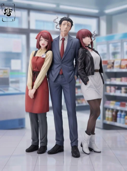 "Limited edition 1/6 Sasaki & Miss Tayama smoking duo urban diorama figure, depicting a gritty, realistic scene of the bonus character with artistic."