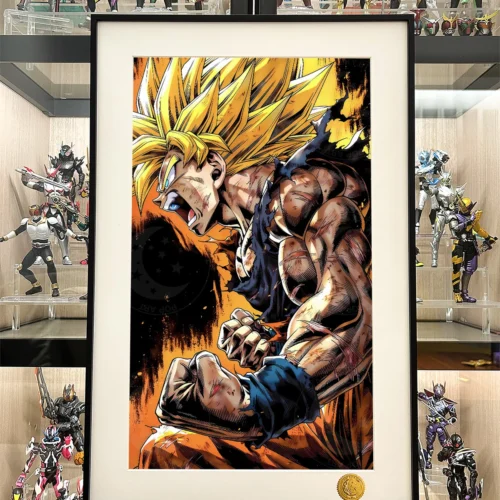 "Limited Edition Super Saiyan Goku Art Print, showing vibrant details of the dynamic pose and cosmic background. A premium Dragon Ball collectible."