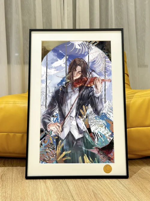 "Premium Attack on Titan 'Freedom's Last Song' decorative painting of Eren, Mikasa, Levi. Hand-numbered, limited edition collector's print."