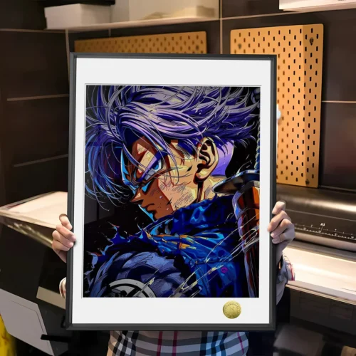 "Limited edition Dragon Ball Z Future Trunks fan art print by Huang Gua Studio, featuring a dynamic action pose with vibrant, expressive colors."