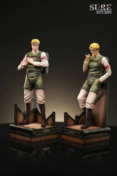 "Premium 1/6 scale Attack on Titan figures of Reiner Braun and Zeke Yeager. Dynamic, battle-ready poses in this ultra-limited edition collectible stat."