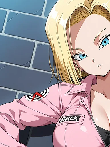 "Elegant Baroque Android 18 decorative painting from Dragon Ball Z. Premium anime wall art showcasing intricate details of her iconic pink outfit."