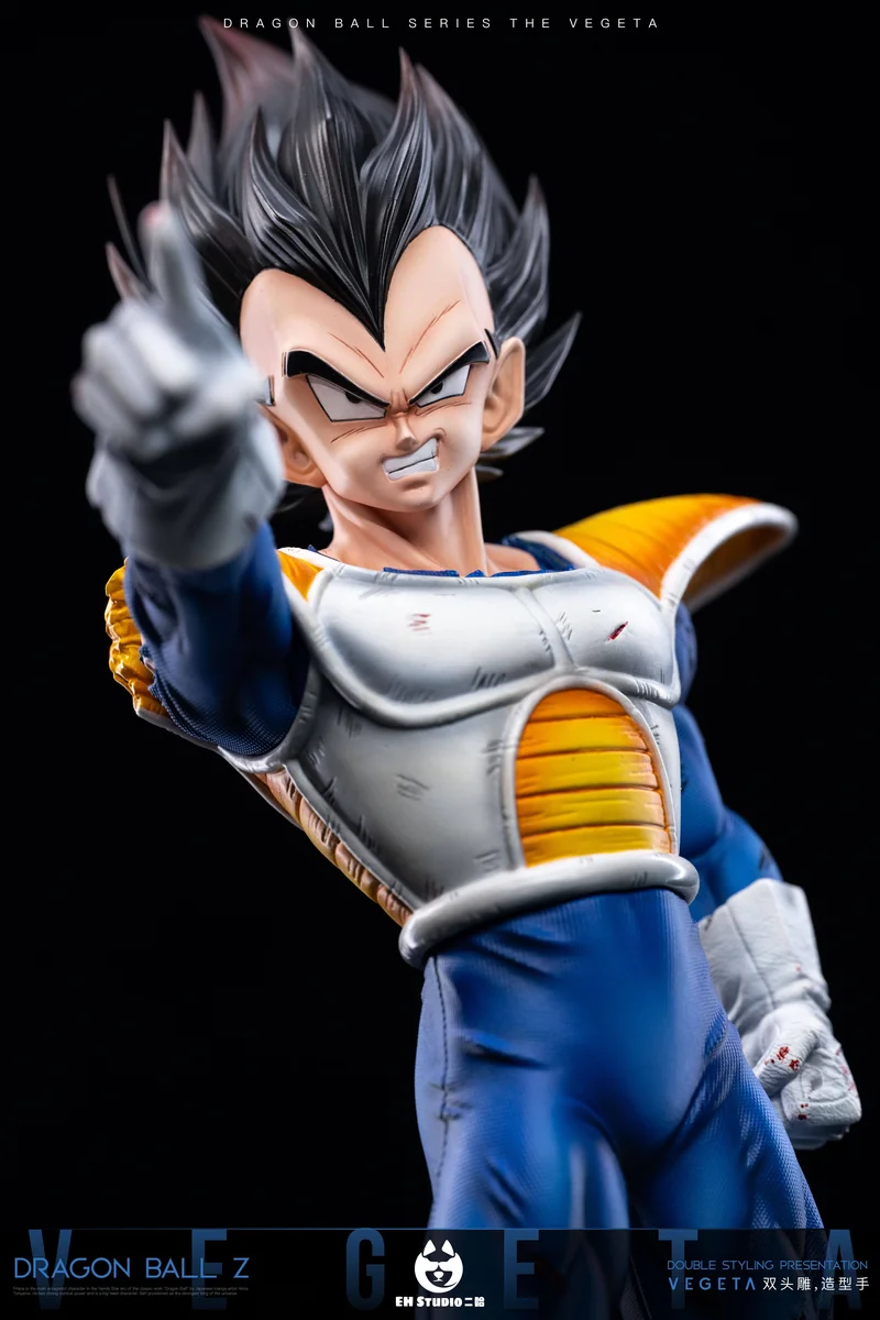 "Detailed views of the limited edition 1/6 EH-STUDIO Dragon Ball Vegeta statue, showcasing its dynamic pose, vibrant LED effects, and impressive."
